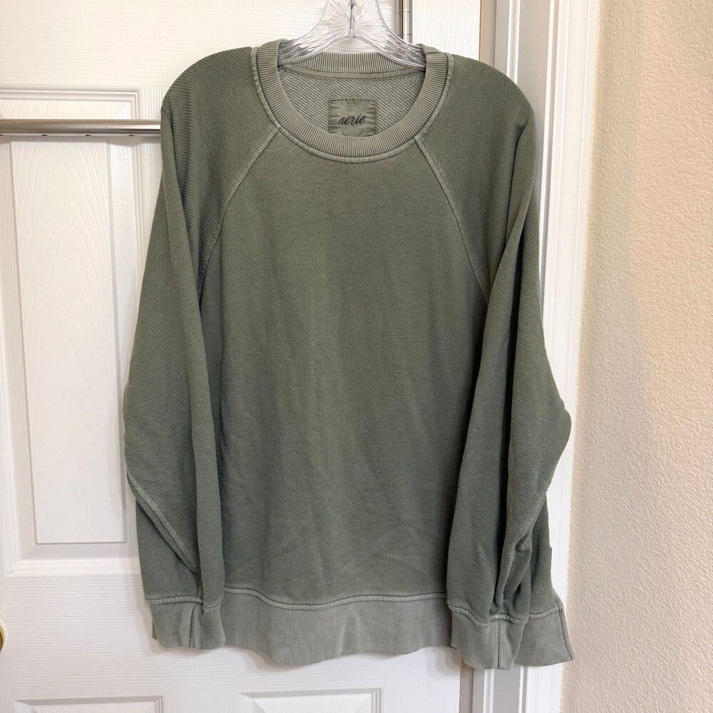 Aerie Oversized Crewneck Sweatshirt Olive Green Size Medium